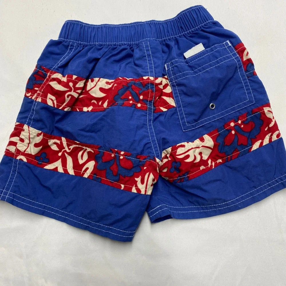 Baby Gap Factory Blue Red Hibiscus Floral Swim Trunks Boys 12-18M Vintage 2002